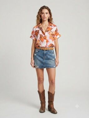 Floral Print Short Sleeve Brave + True ALICE Women's Button-Down Shirt Size S/M